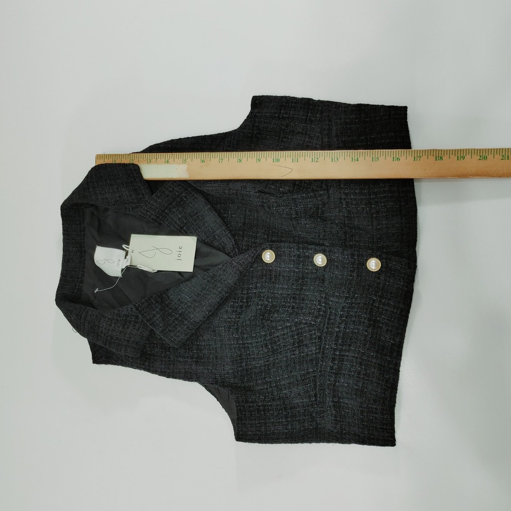 Joie Womens Size 12 Charcoal Grey Tweed Cropped Vest‎ Pearl Buttons - Picture 5 of 7